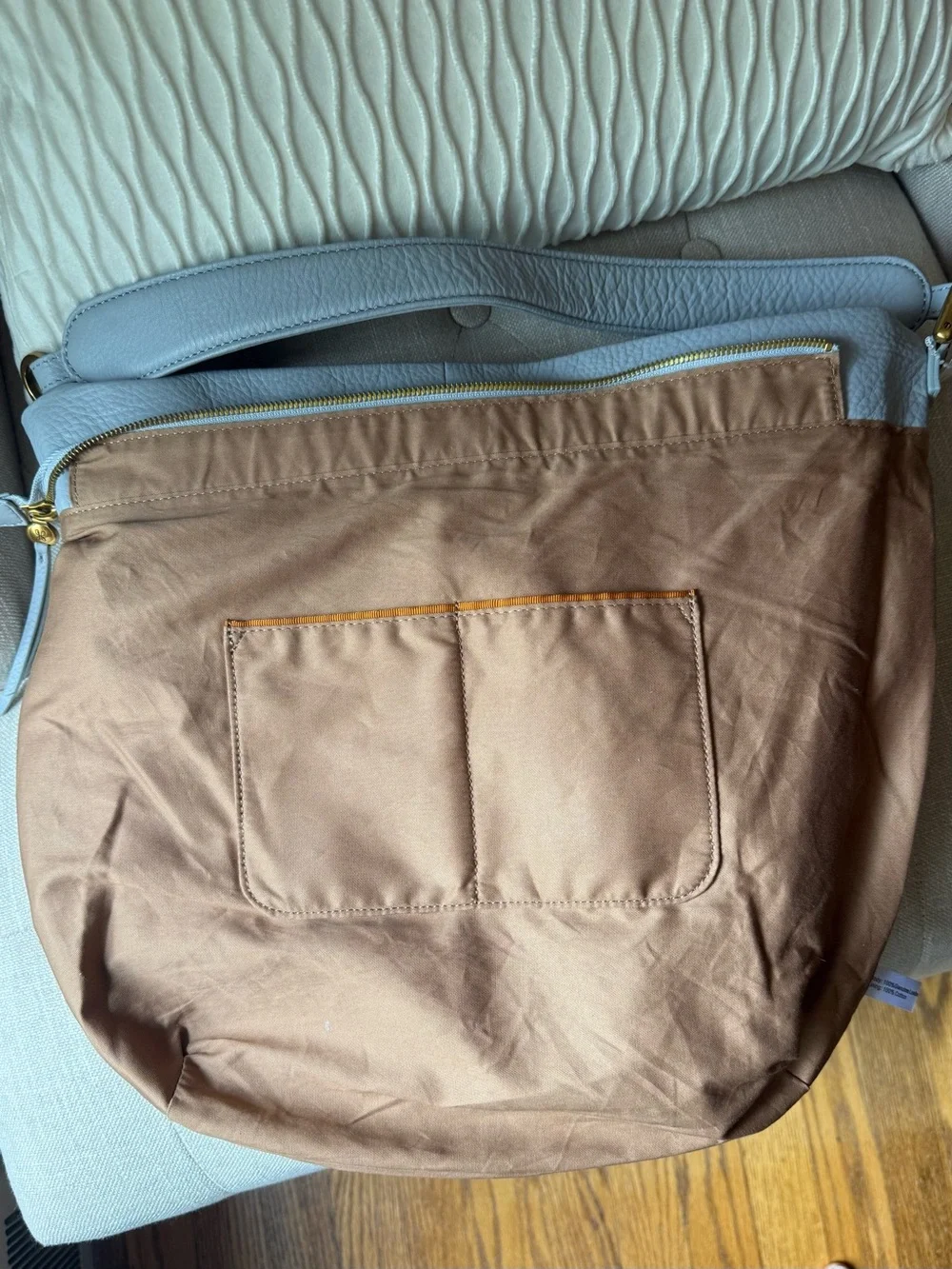 HOBO Light Gray Leather Hobo with Gold Hardware